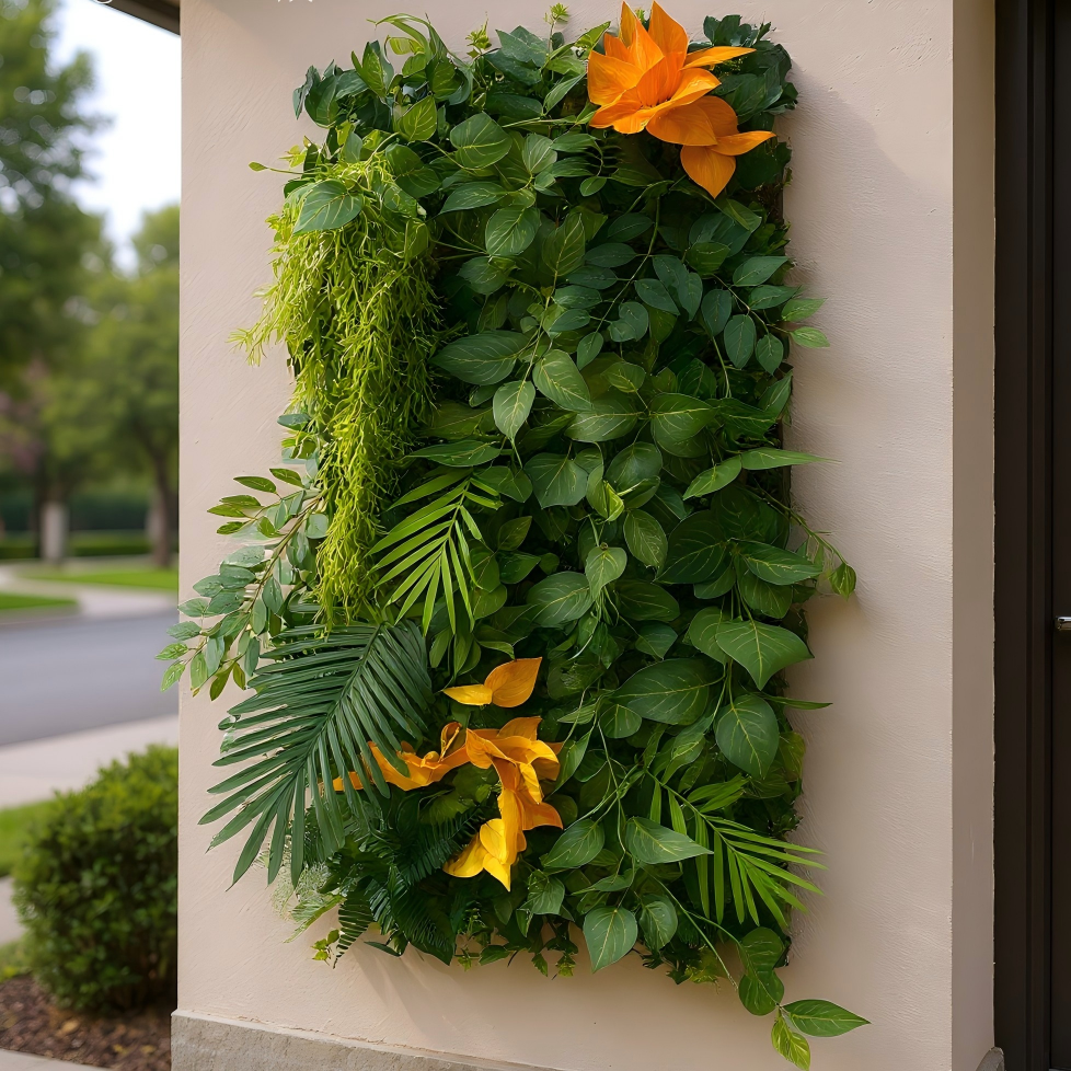 Artificial Green Wall Panels 20"x40", Lush Faux Plant for Indoor Outdoor Decor, Weather-Resistant Grass Wall Backdrop, DIY Decorative Greenery Panels, The Sun Series -Radiance, 1 Pack