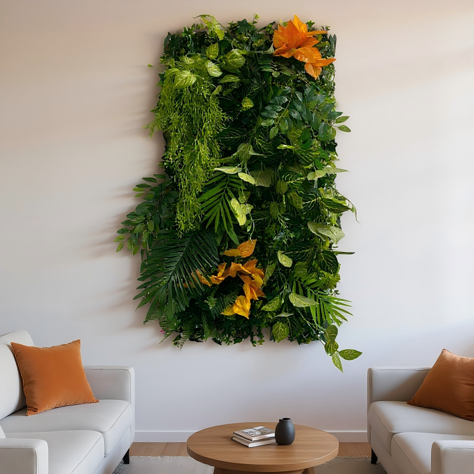 Artificial Green Wall Panels 20"x40", Lush Faux Plant for Indoor Outdoor Decor, Weather-Resistant Grass Wall Backdrop, DIY Decorative Greenery Panels, The Sun Series -Radiance, 1 Pack